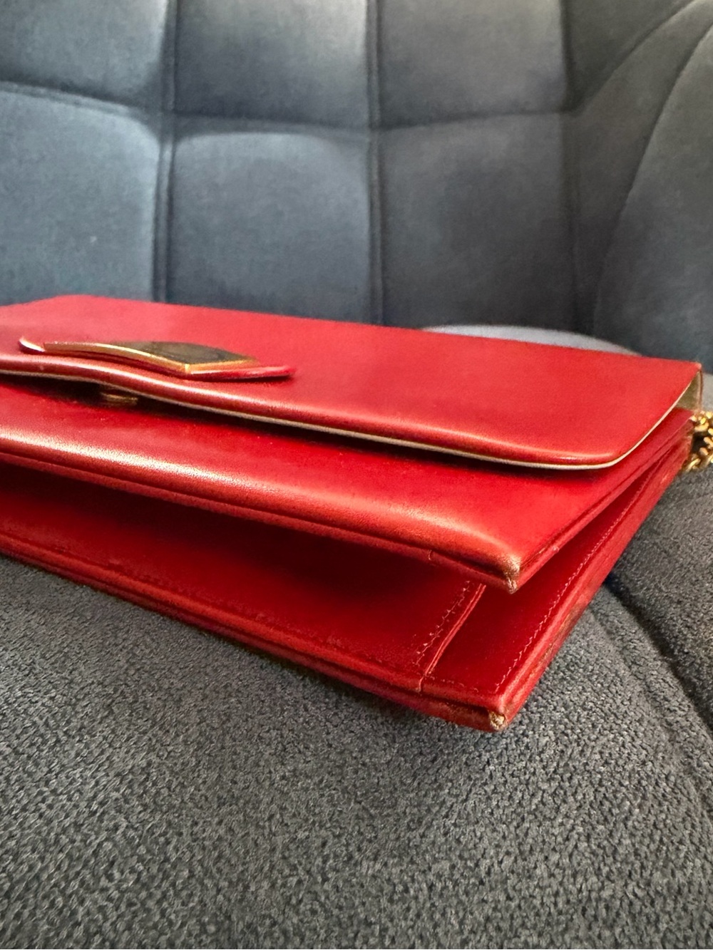 Christian Dior Vintage Red Leather Shoulder Bag Clutch with Gold Chain - Picture 11 of 16